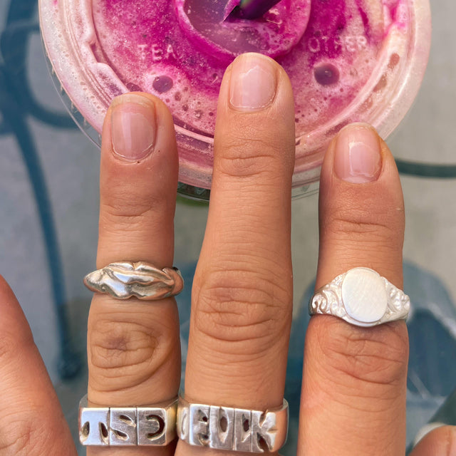 Funky Smirking Lips Ring | Silver | Sustainable & Ethical Jewelry | Handmade