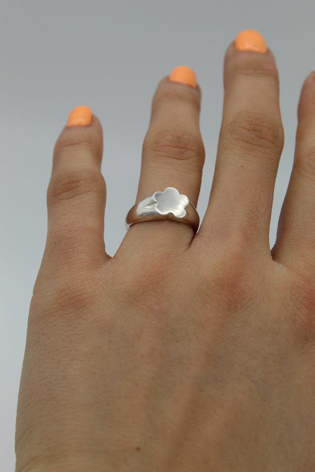 Puffy Flower Signet Custom Ring | Sterling Silver | Sustainable & Ethical Jewelry | Handmade